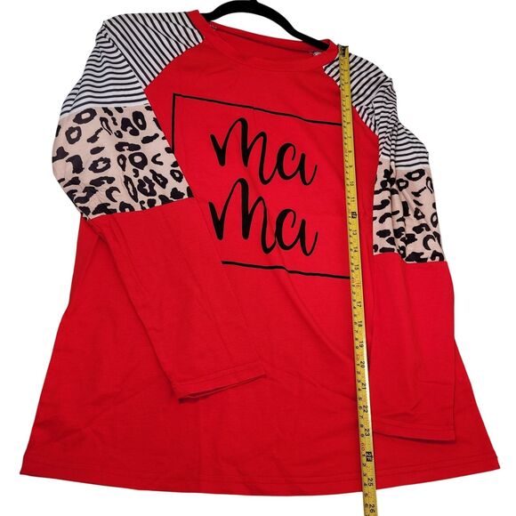 Women's Ma Ma Print Long-Sleeve Raglan Top Red Leopard & Stripes Size Small - Picture 8 of 8